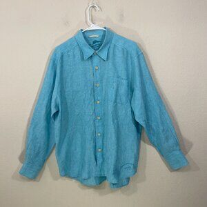 Tommy Bahama Relax Shirt 100% Linen Men’s XL  Blue Button Up Long Sleeve